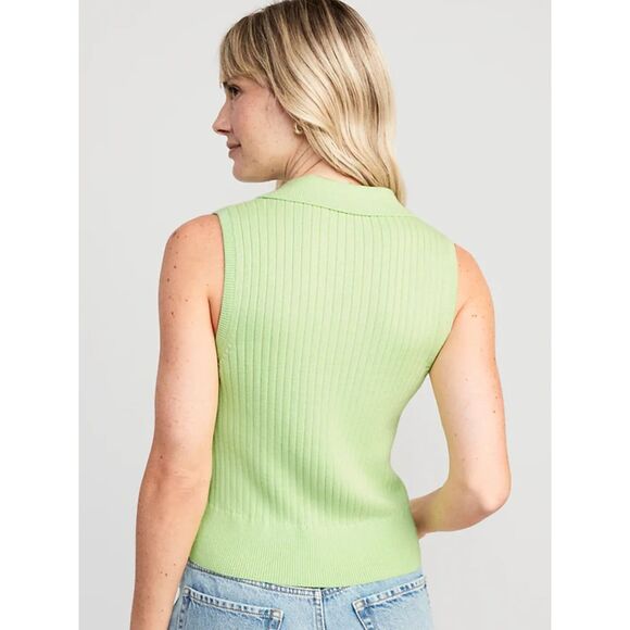 Old Navy | Pastel Lime Green Sleeveless Rib-Knit Cropped Polo | Small - Picture 2 of 8